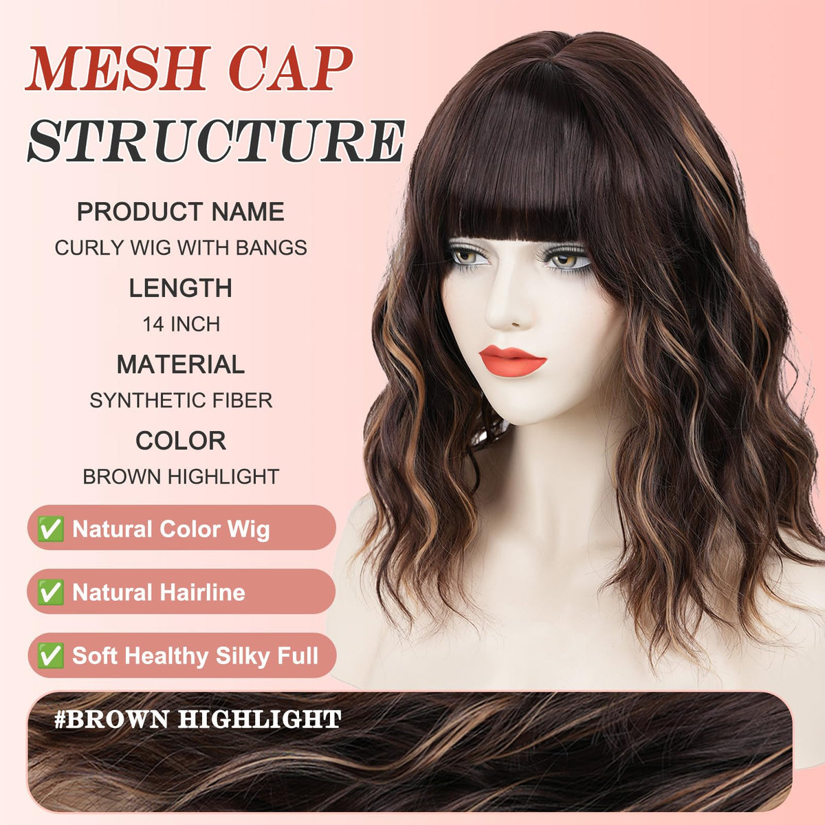 Short Black-grey Wavy Wig with Bangs for Women Halloween Curly Bob Wigs