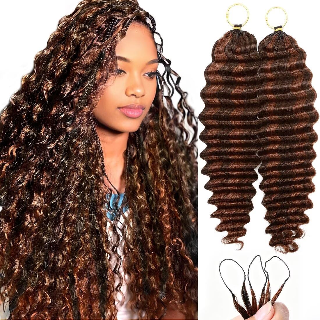16 Inch Deep Wave Knotless Feather Crochet Human Hair #27 110g