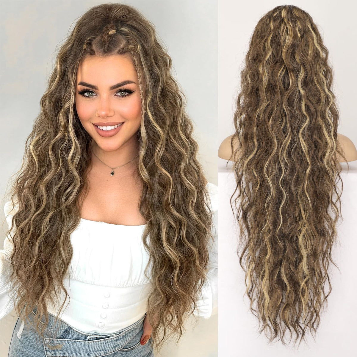 KooKaStyle Long Medium Brown Curly Synthetic Drawstring Ponytail Extension