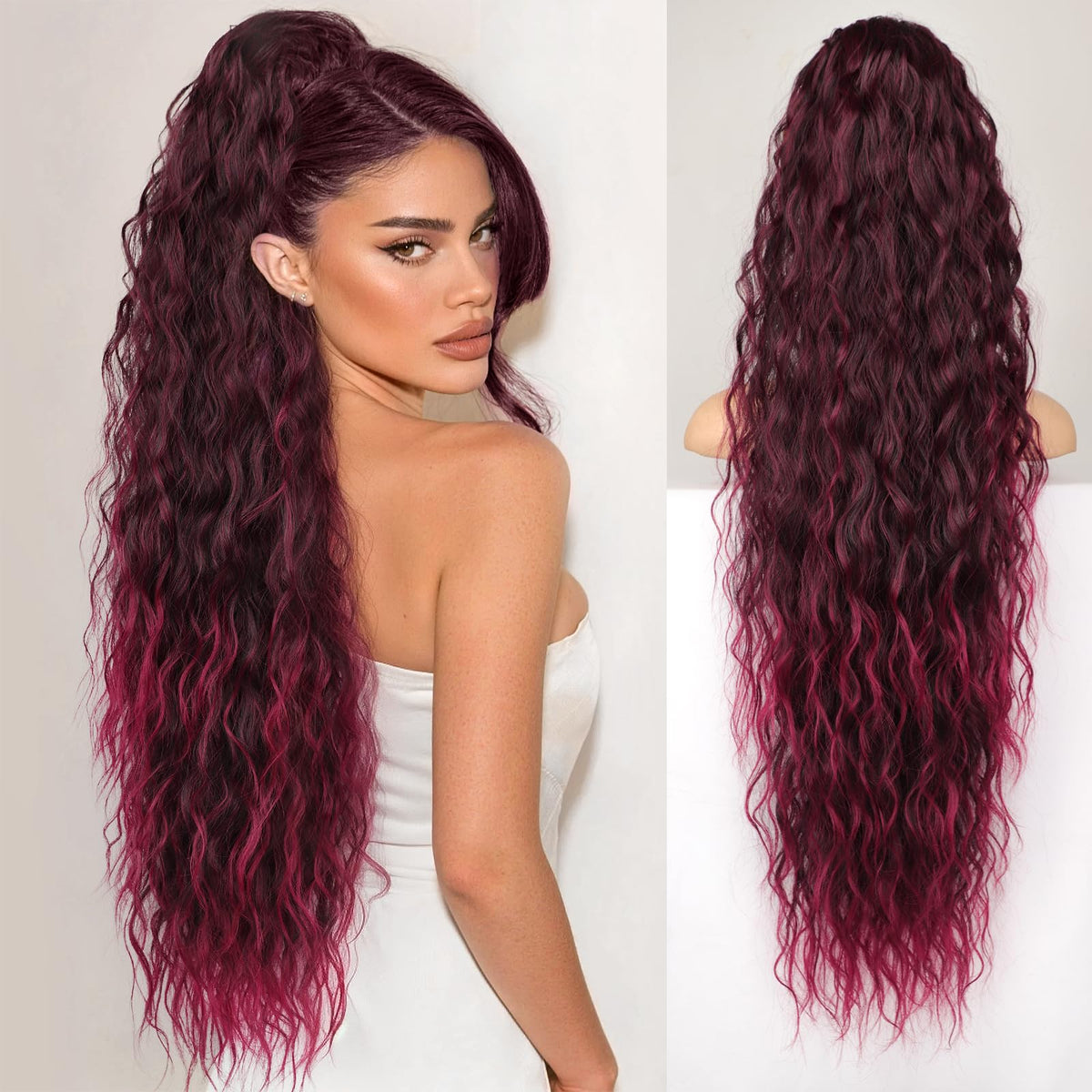 KooKaStyle Long Medium Brown Curly Synthetic Drawstring Ponytail Extension