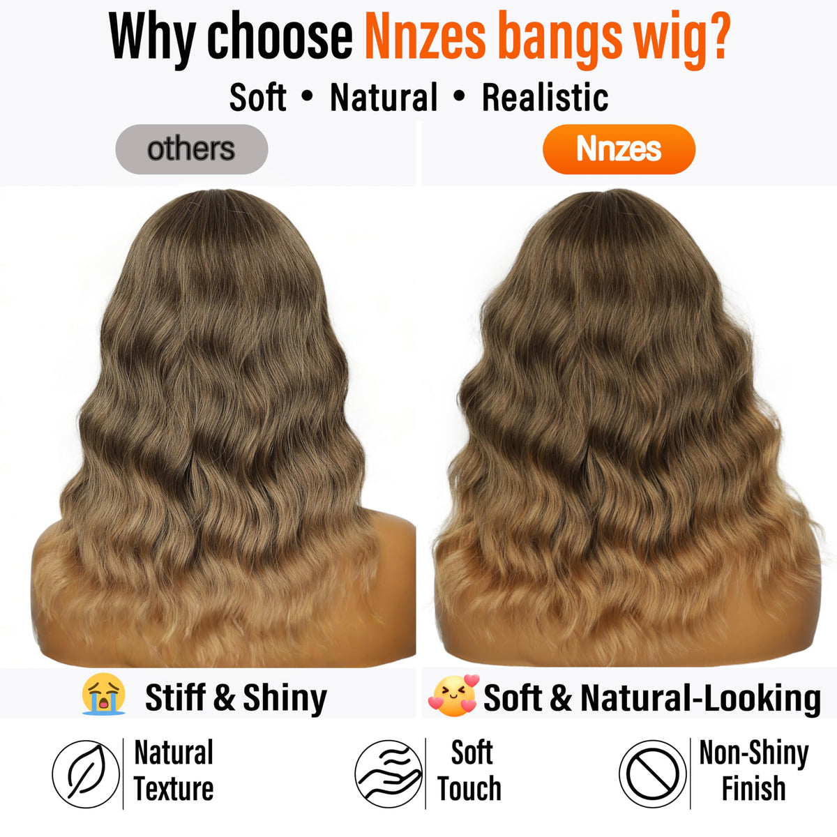 Nnzes Short Wavy Bob Wig with Bangs for Women Shoulder Length Curly Dark Brown with Purple Synthetic Heat-Resistant Fiber Hair for Daily & Party Use