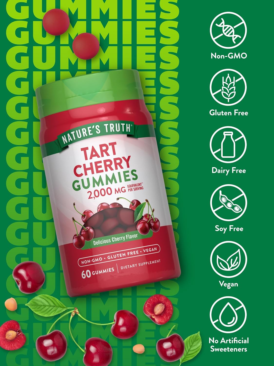 Nature's Truth Tart Cherry Gummies | 60 Count