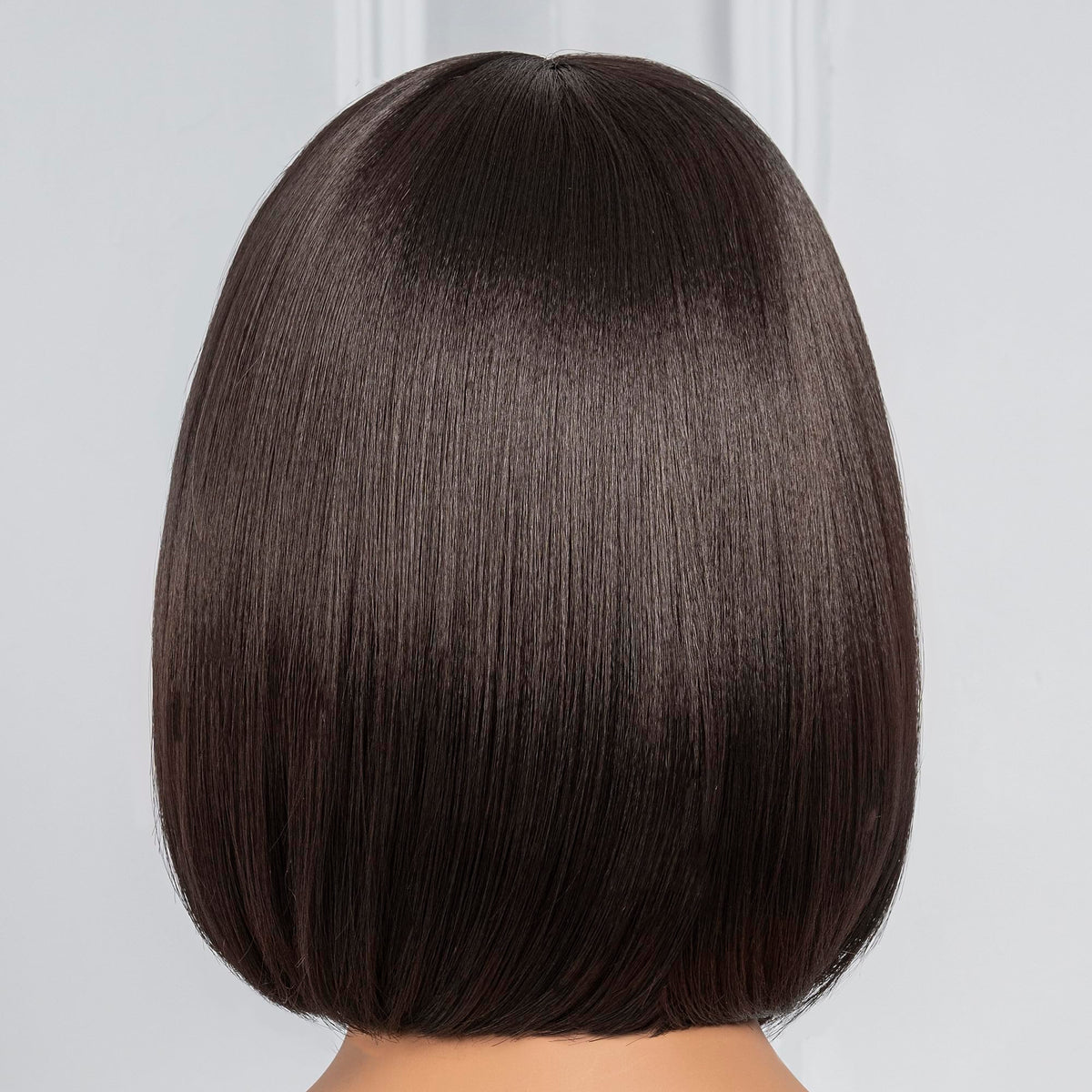 ToyoTress Bob Wig With Bangs - 12 Inch Peek-a-boo Color Short Bob Wig For Black Women Black Mix Brown Daily Costume Wigs, Light Yaki Straight Synthetic Hair Wigs Heat Resistant (12 Inch, SH30-612H)