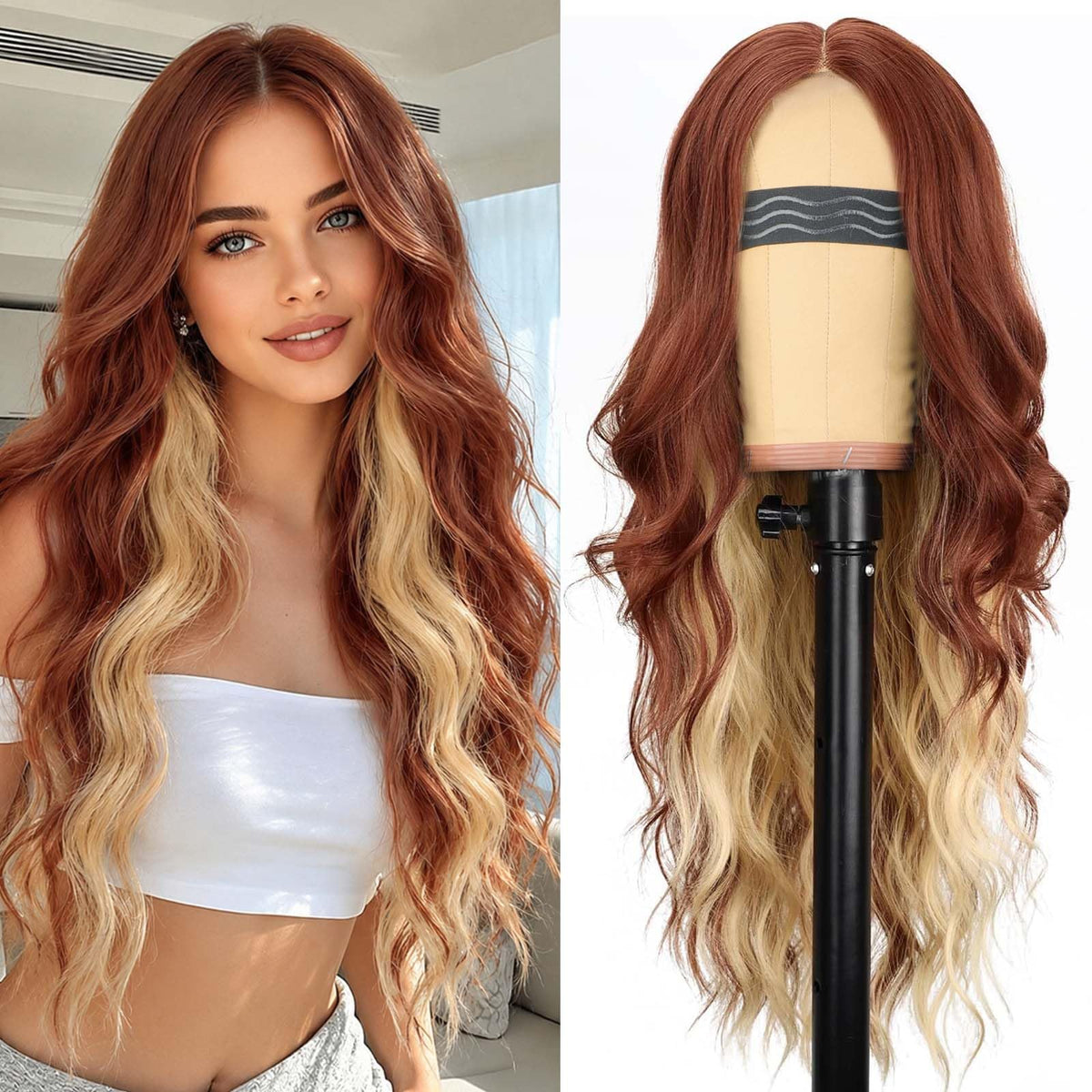 AISI HAIR Black Wig for Women, Long Wavy Lace Hairline Synthetic Wig 26Inch