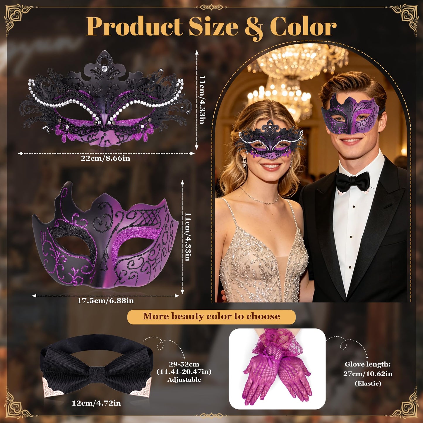 Masquerade Mask for Women Couples Metal Venetian Party Mask Mardi Gras Venetian Mask Evening Mask Halloween Accessory