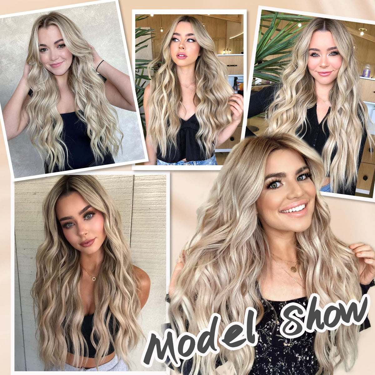 NAYOO 26 Inch Long Wavy Black Wig for Women, Middle Part Natural Looking Synthetic Wig, Heat Resistant Fiber Soft & Lightweight, Realistic Scalp Long Curly Wig for Daily Wear Party Cosplay