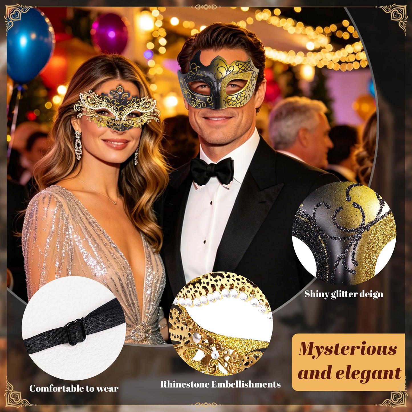 Masquerade Mask for Women Couples Metal Venetian Party Mask Mardi Gras Venetian Mask Evening Mask Halloween Accessory