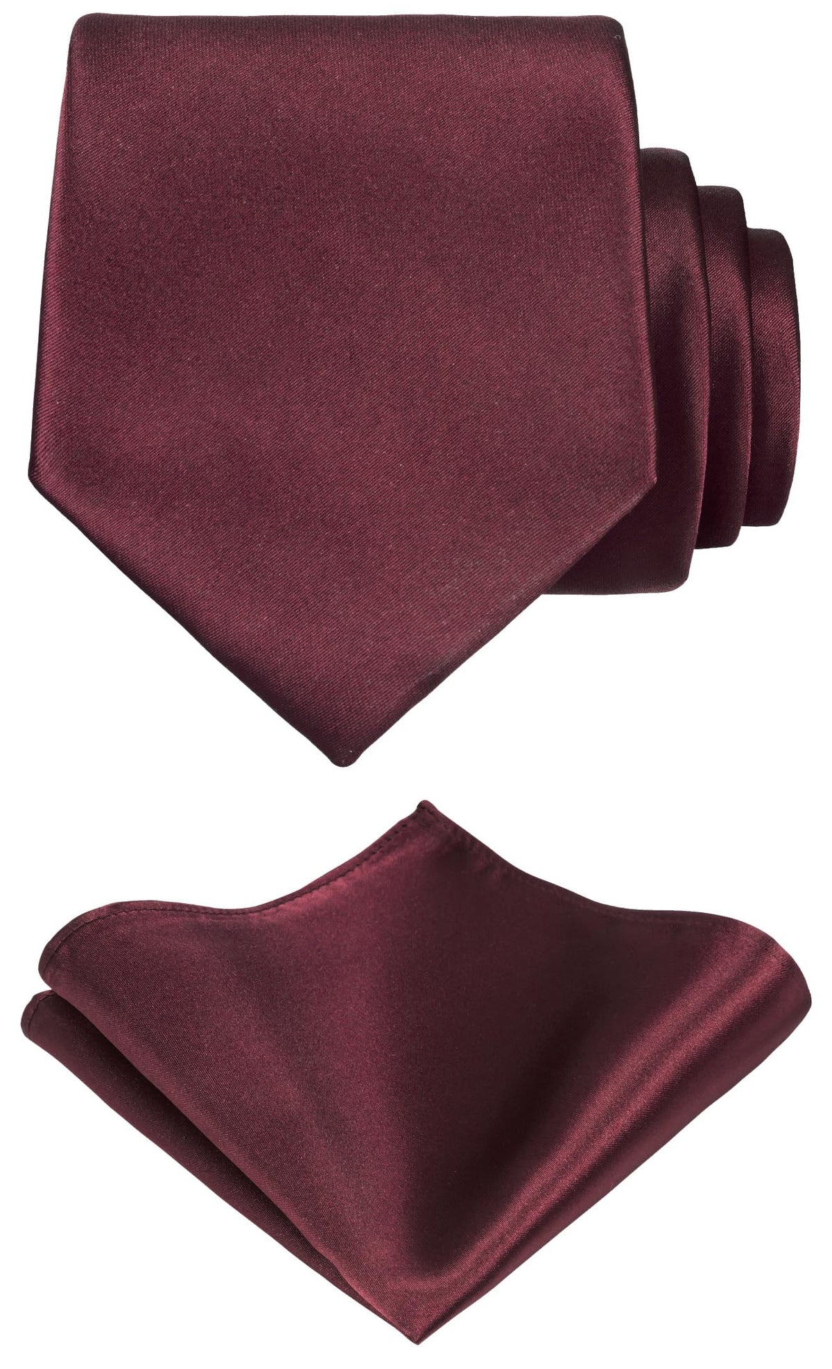 TIE G Solid Satin Woven dyed Color Formal Black Necktie and Pocket Square Sets in Gift Box