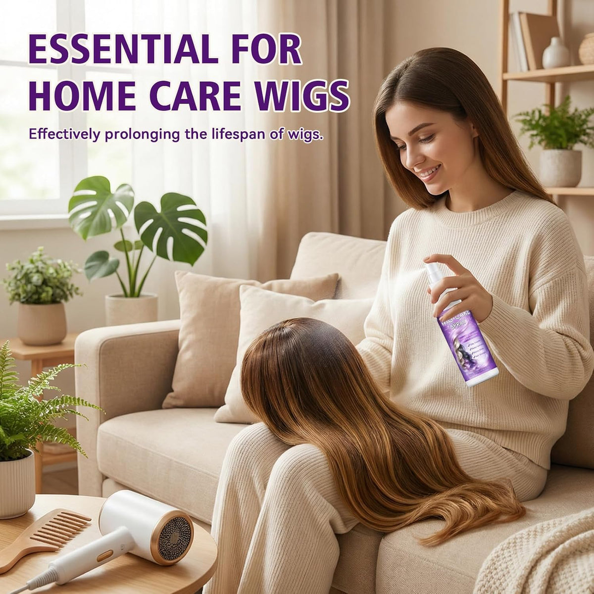 Wig Spray, Synthetic Wig Spray, Detangling, Frizz Control, Hydrating Conditioning, Shine Wig Care Spray, for Synthetic and Human Hair Wigs, Wig Accessories, 120ml