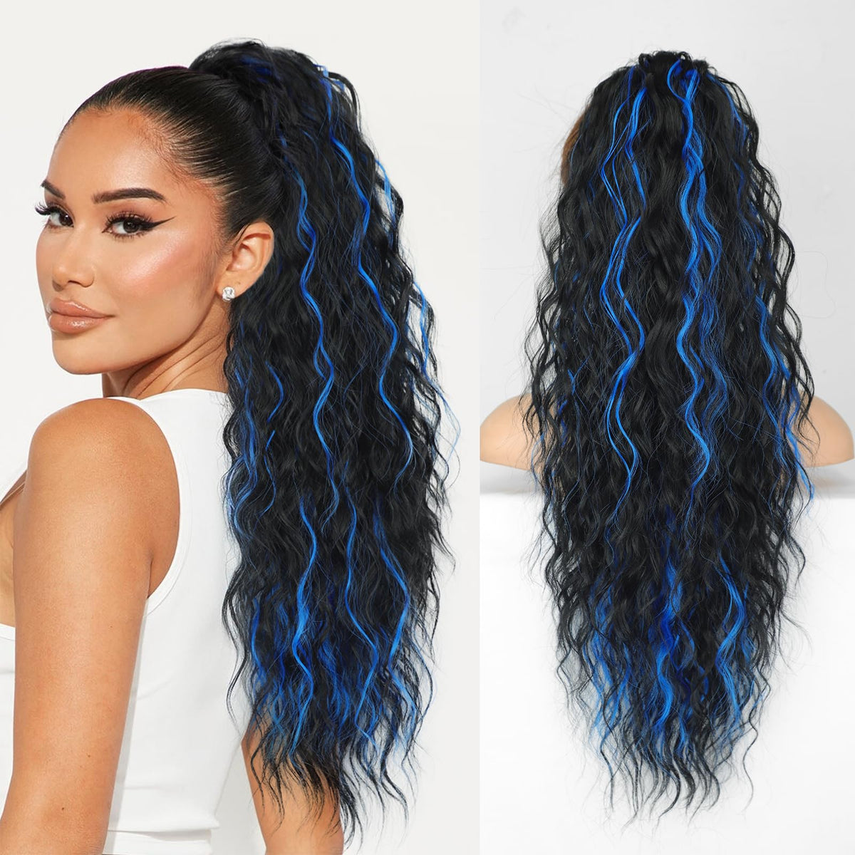 KooKaStyle Long Medium Brown Curly Synthetic Drawstring Ponytail Extension