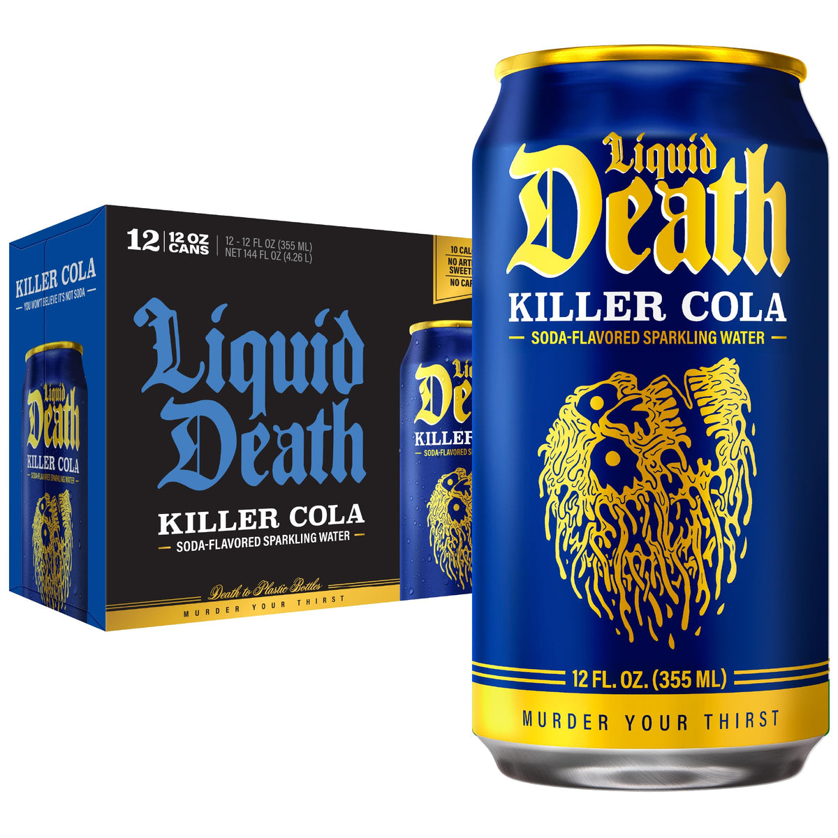 Liquid Death Soda-Flavored Sparkling Water - Cherry Obituary, Less Sugar*, Huge Flavor, No Caffeine, No Artificial Sweeteners, 12 Fl Oz (Pack of 12)