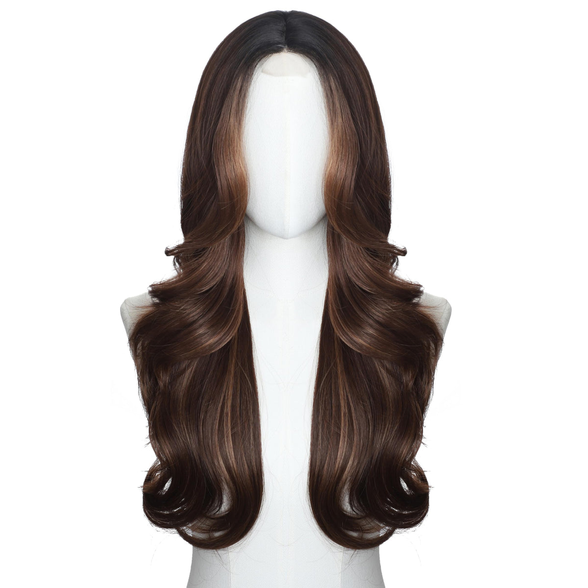 Brown Wigs for Women 26 Inch Middle Part Wavy Synthetic Wig