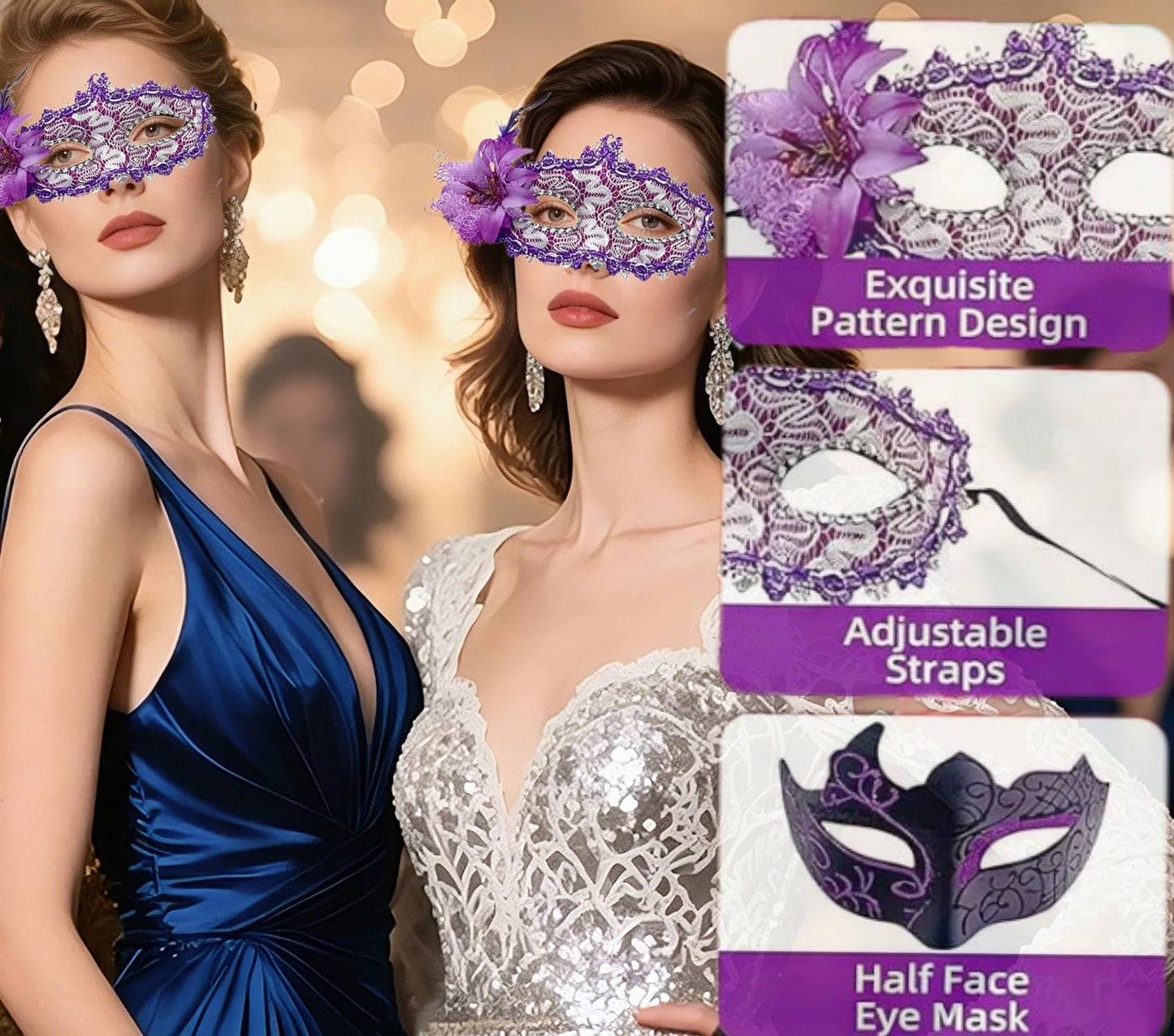 Masquerade Mask for Couples, Venetian Lace Masks for Women Men, Costume Mask for Party, Carnival