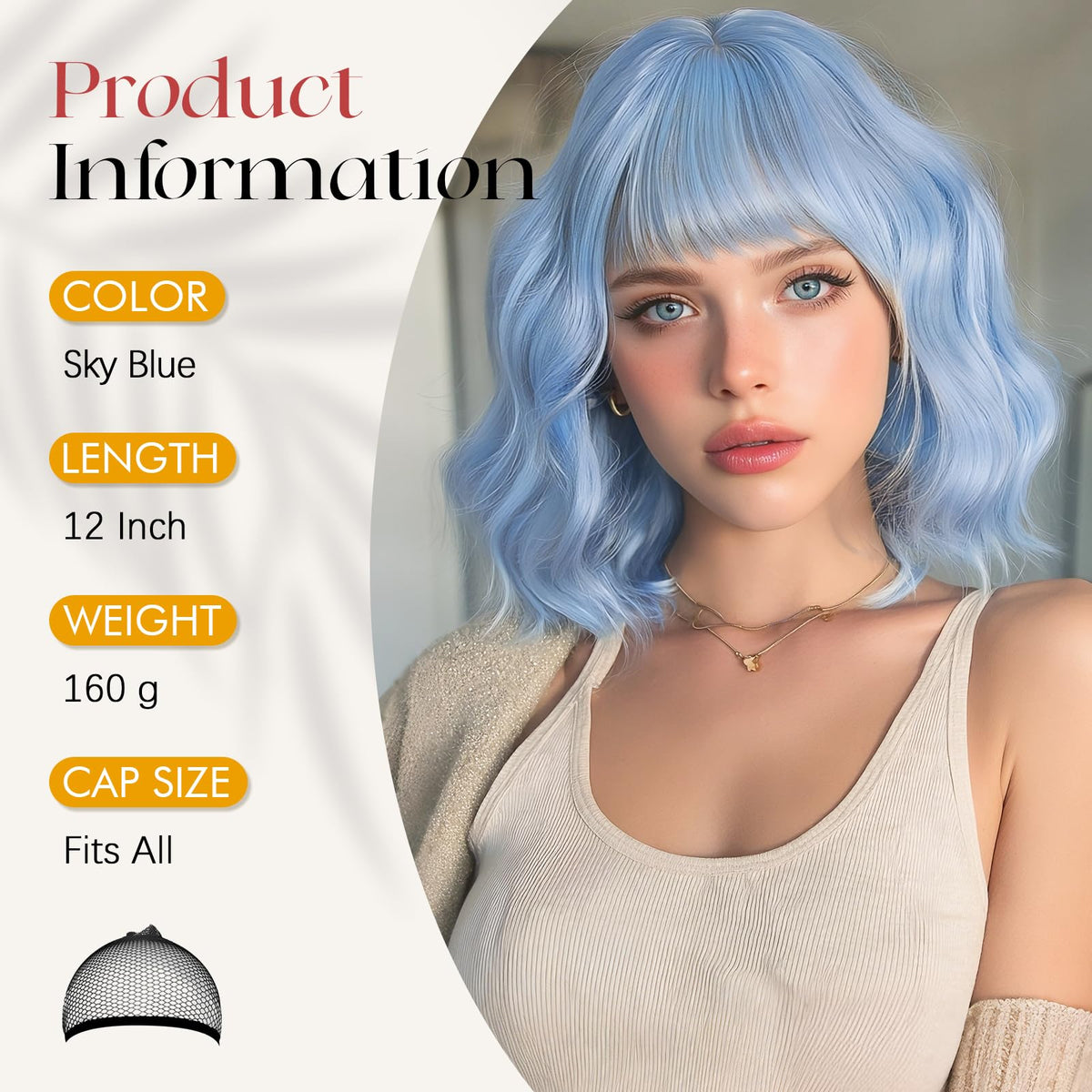 SOFEIYAN Short Wavy Violet Blue Wig - 12 Inch Dark Ginger Bob Wig with Bangs for Women Curly Shoulder Length Bob Wig with Bangs Soft Synthetic Hair Wigs for Girls Daily Party Use