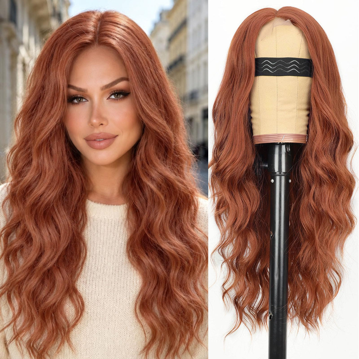 AISI HAIR Black Wig for Women, Long Wavy Lace Hairline Synthetic Wig 26Inch