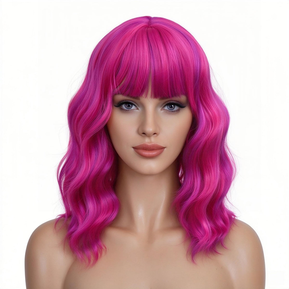 Dark Purple Wigs with Bangs for Women 14 Inch Short Wavy Bob Wigs Synthetic Bob Wig Curly Wig Heat Resistant Colorful Wavy Wig Cosplay Wigs For Daily Party Halloween