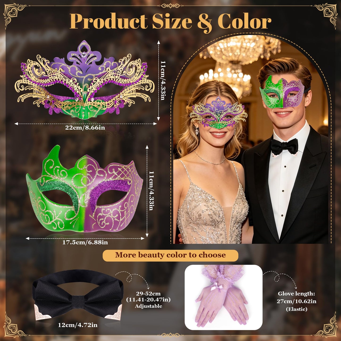 Masquerade Mask for Women Couples Metal Venetian Party Mask Mardi Gras Venetian Mask Evening Mask Halloween Accessory