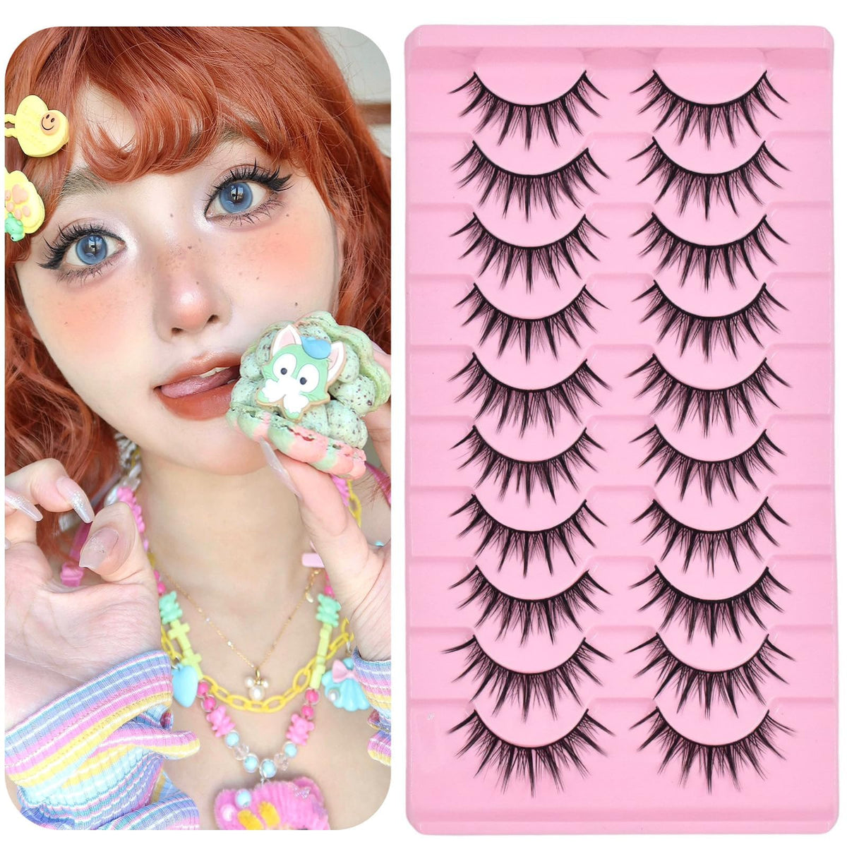 10 Pairs Manga Lashes Anime Cosplay Lashes Spiky Manga Style Lashes Janpanese 16mm Extension Natural Manhua Doll Eye Lashes Halloween/Party Makeup Look by AUGENLI (A3)