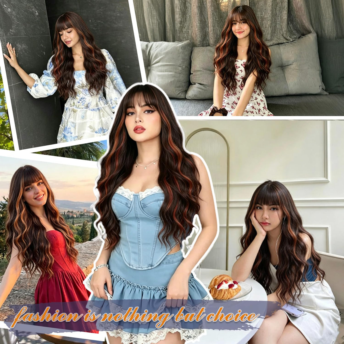 Burgundy Wig with Bangs for Women, Long Wavy Red Wig 26 Inch Wigs Heat Resistant Sythetic Wig for Daily Party Use