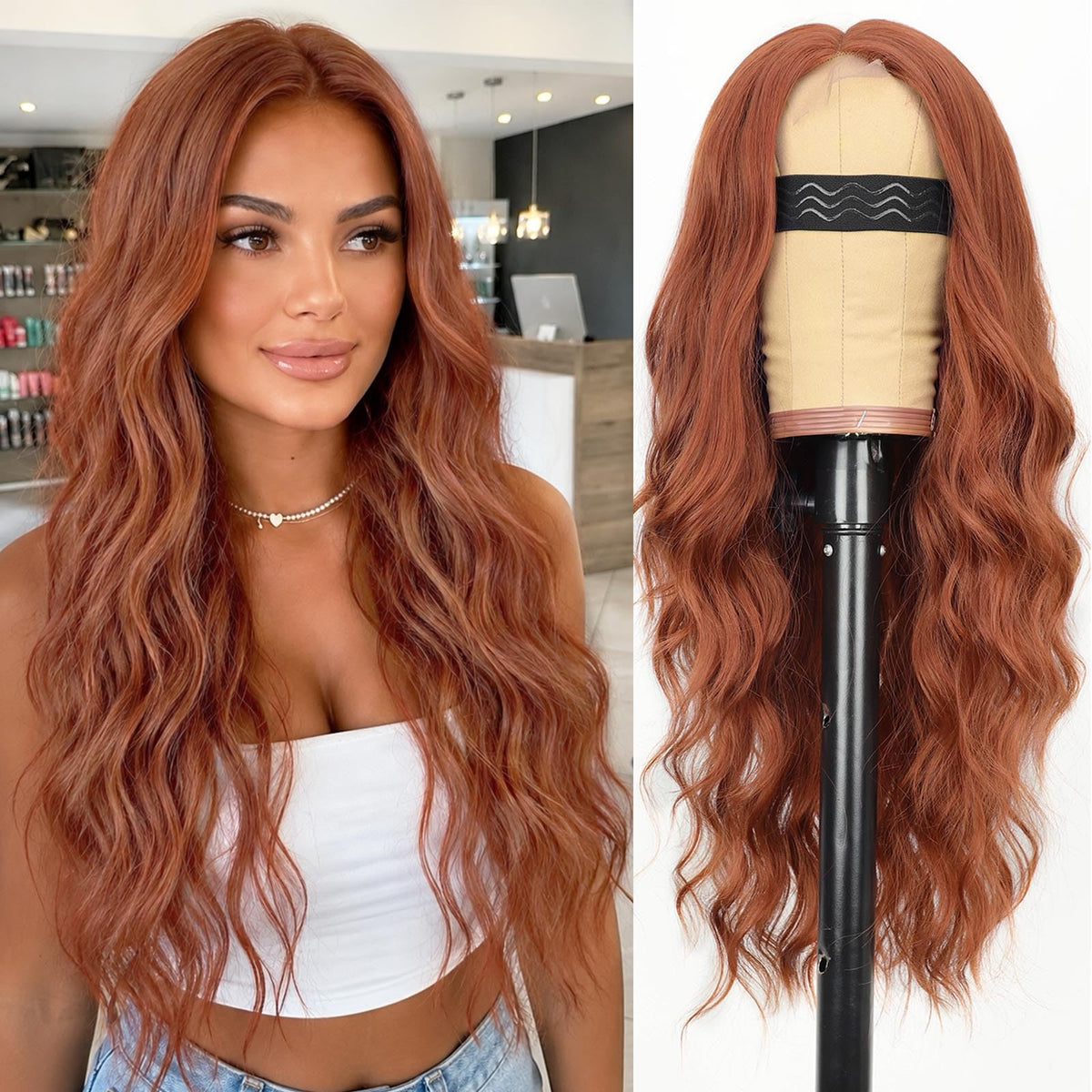 AISI HAIR Black Wig for Women, Long Wavy Lace Hairline Synthetic Wig 26Inch