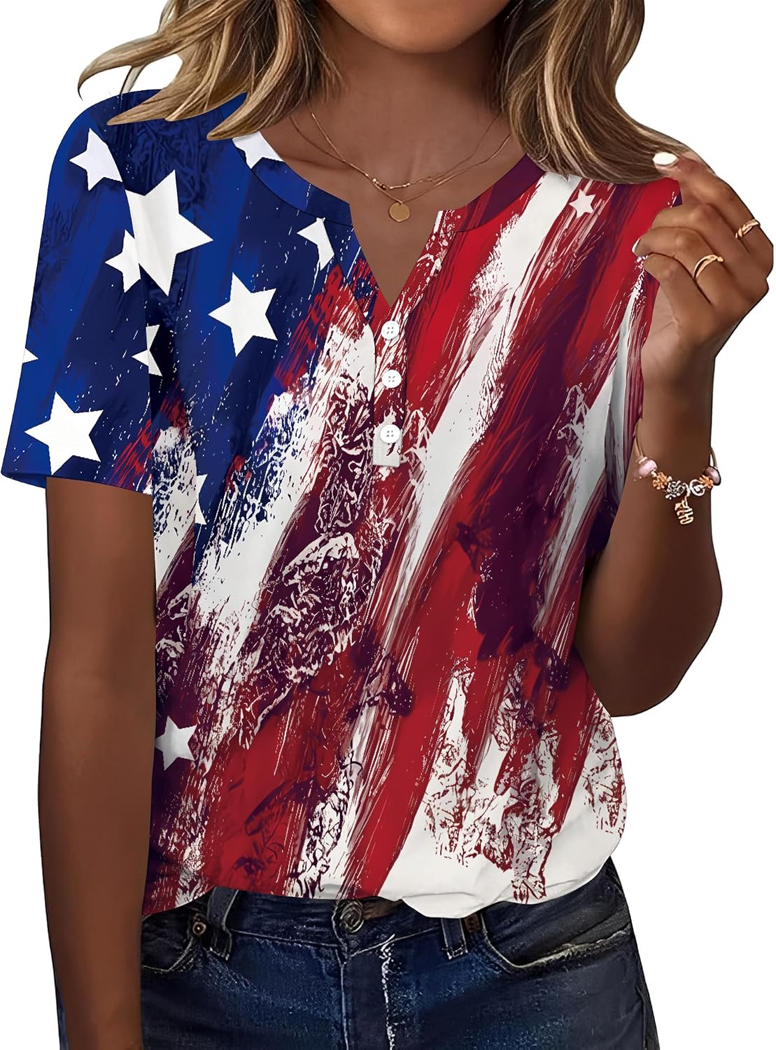 TCOT Women's Tops Dressy Casual Summer Blouses Short Sleeve Button V Neck Spring Tee Shirts