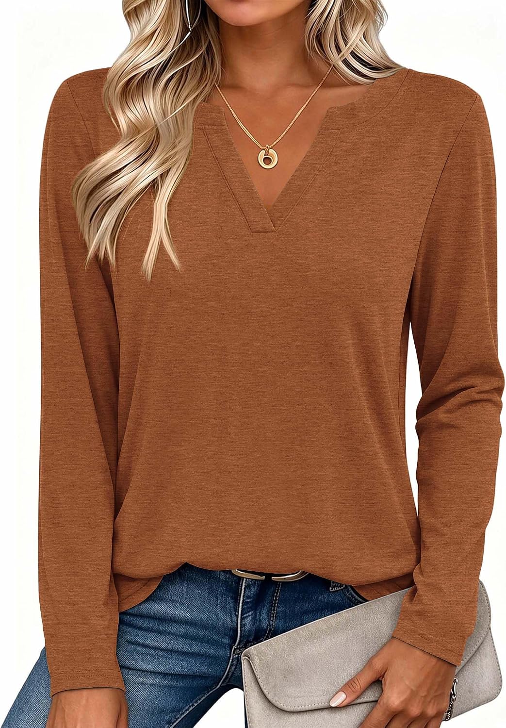 Zeagoo Womens Tops Long Sleeve V Neck Tee Shirts Cute Dressy Casual