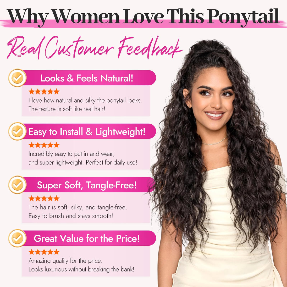 KooKaStyle Long Medium Brown Curly Synthetic Drawstring Ponytail Extension