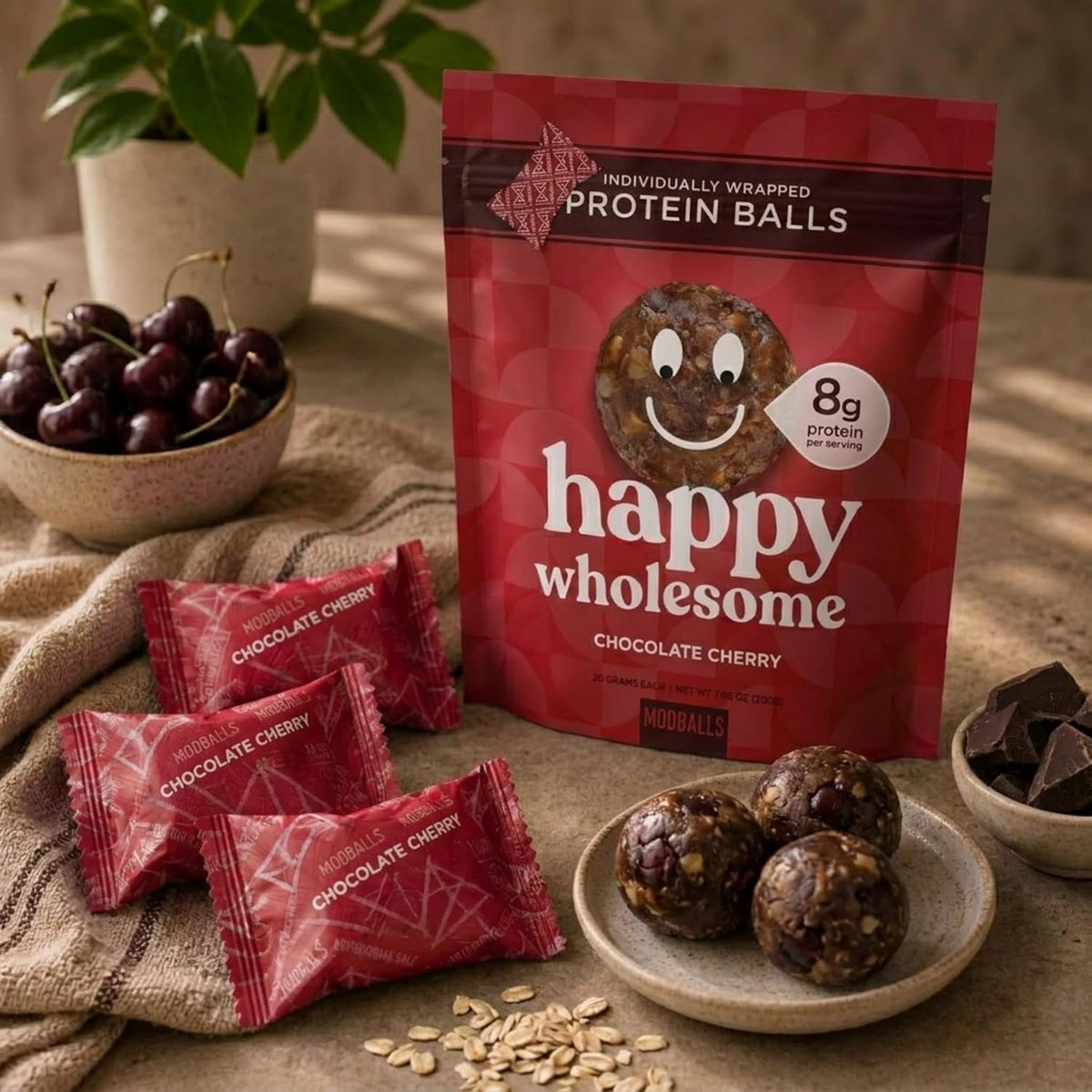 Happy Wholesome Chocolate Cherry Protein Balls, 10 Count