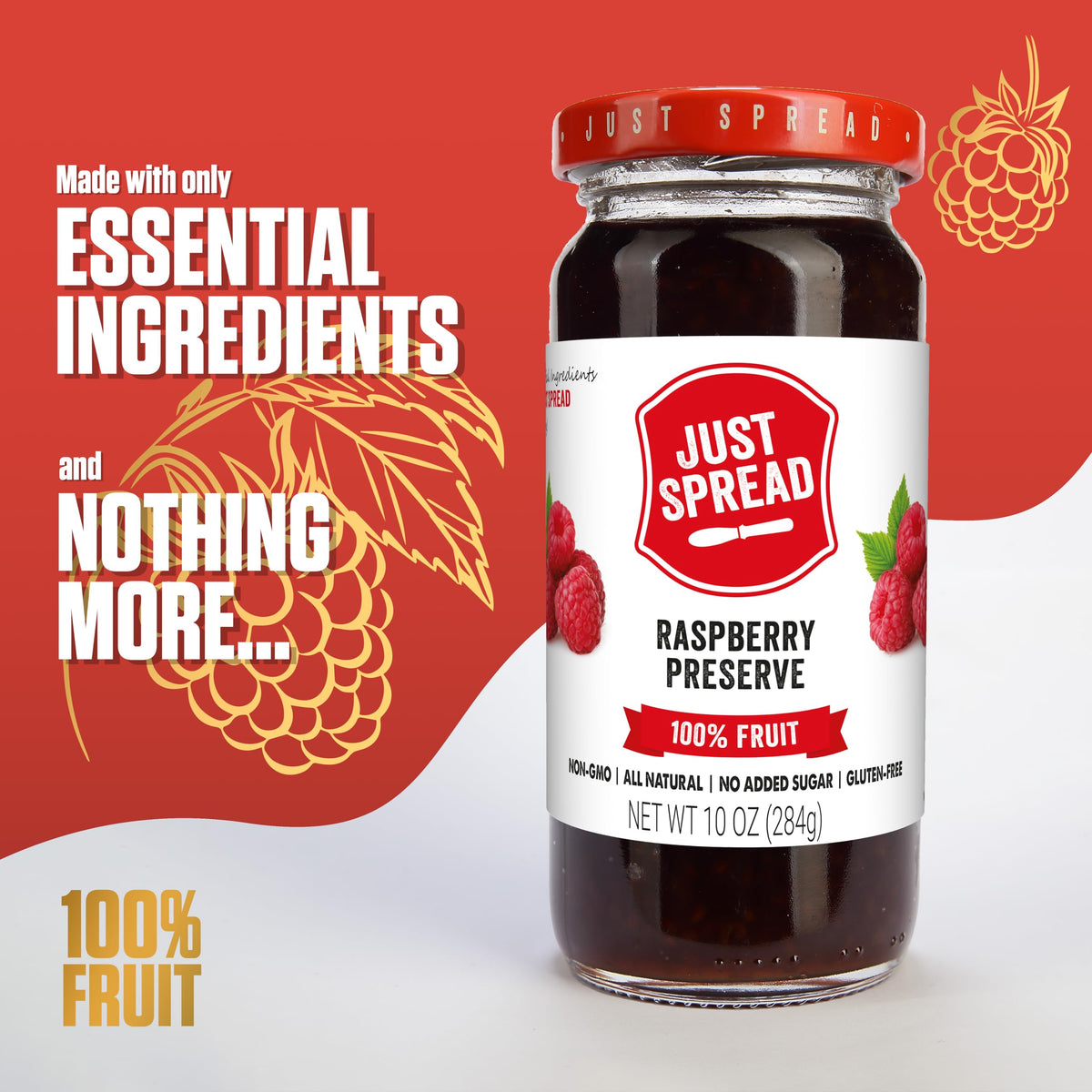 Just Spread 100% Fruit Preserve, Cherry, 10 oz Jar