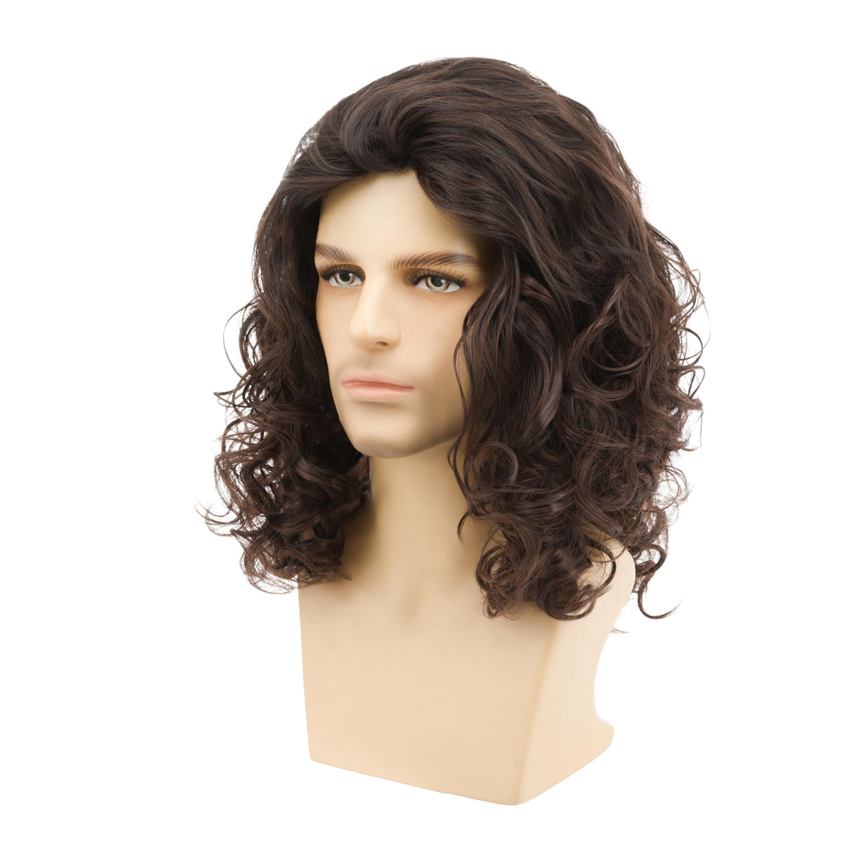 Mens Black Wig Long Curly Natural Hair Wig Layered Wavy for Daily Party Costume Cospaly Halloween