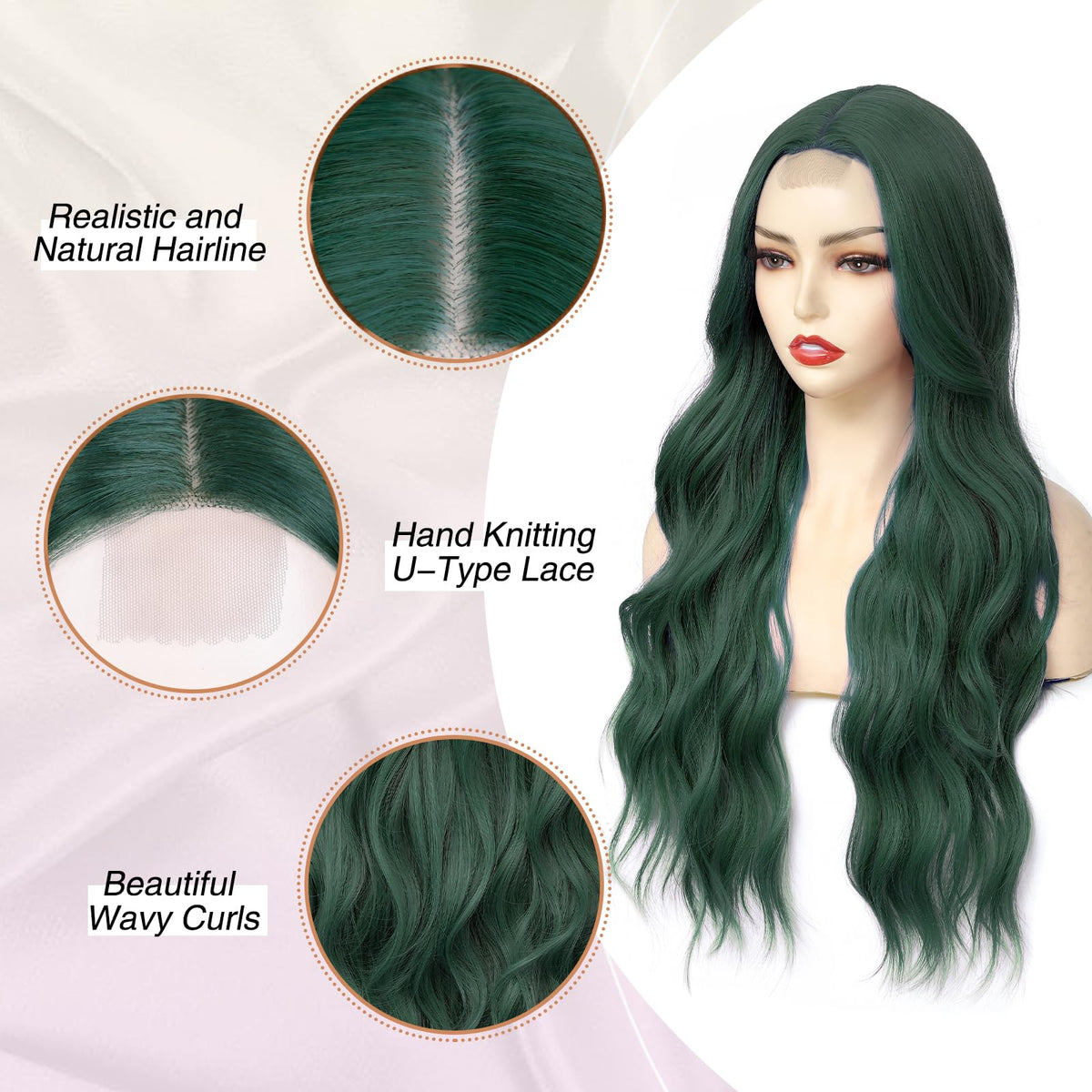 NAYOO 26 Inch Long Wavy Black Wig for Women, Middle Part Natural Looking Synthetic Wig, Heat Resistant Fiber Soft & Lightweight, Realistic Scalp Long Curly Wig for Daily Wear Party Cosplay