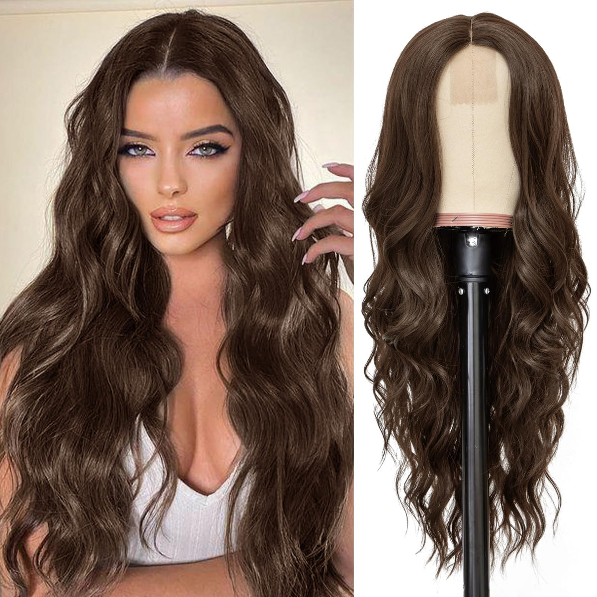 NAYOO Ice Blue Wig for Women, 26 Inch Middle Part Wavy Synthetic Wig