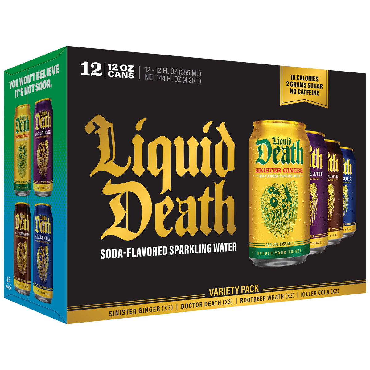 Liquid Death Soda-Flavored Sparkling Water - Cherry Obituary, Less Sugar*, Huge Flavor, No Caffeine, No Artificial Sweeteners, 12 Fl Oz (Pack of 12)