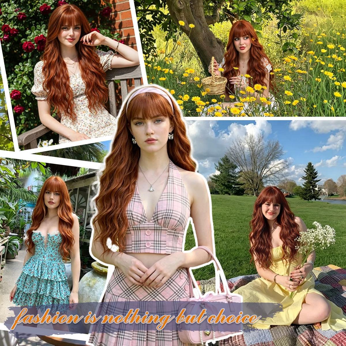 Burgundy Wig with Bangs for Women, Long Wavy Red Wig 26 Inch Wigs Heat Resistant Sythetic Wig for Daily Party Use
