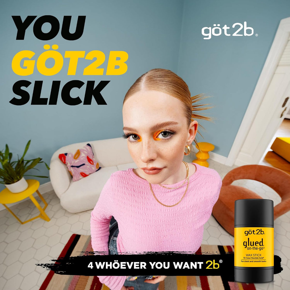 got2b glued On-The-Go Hair Wax Stick, 1.8oz, Hair Styling Wax Stick Creates Sleek and Slick Styles Without The Crunch, Provides 72-HR Flexible Hold and Frizz Control