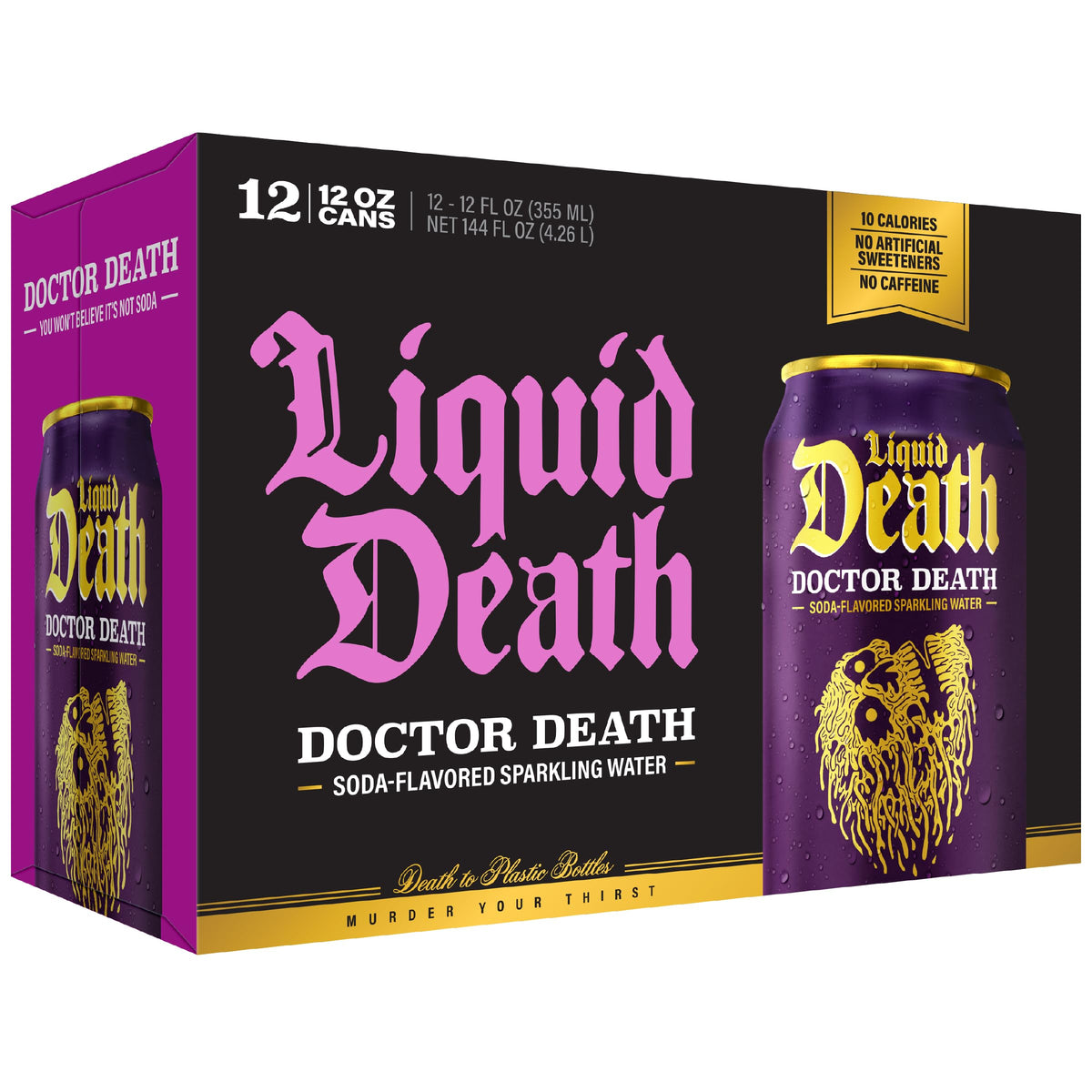 Liquid Death Soda-Flavored Sparkling Water - Cherry Obituary, Less Sugar*, Huge Flavor, No Caffeine, No Artificial Sweeteners, 12 Fl Oz (Pack of 12)