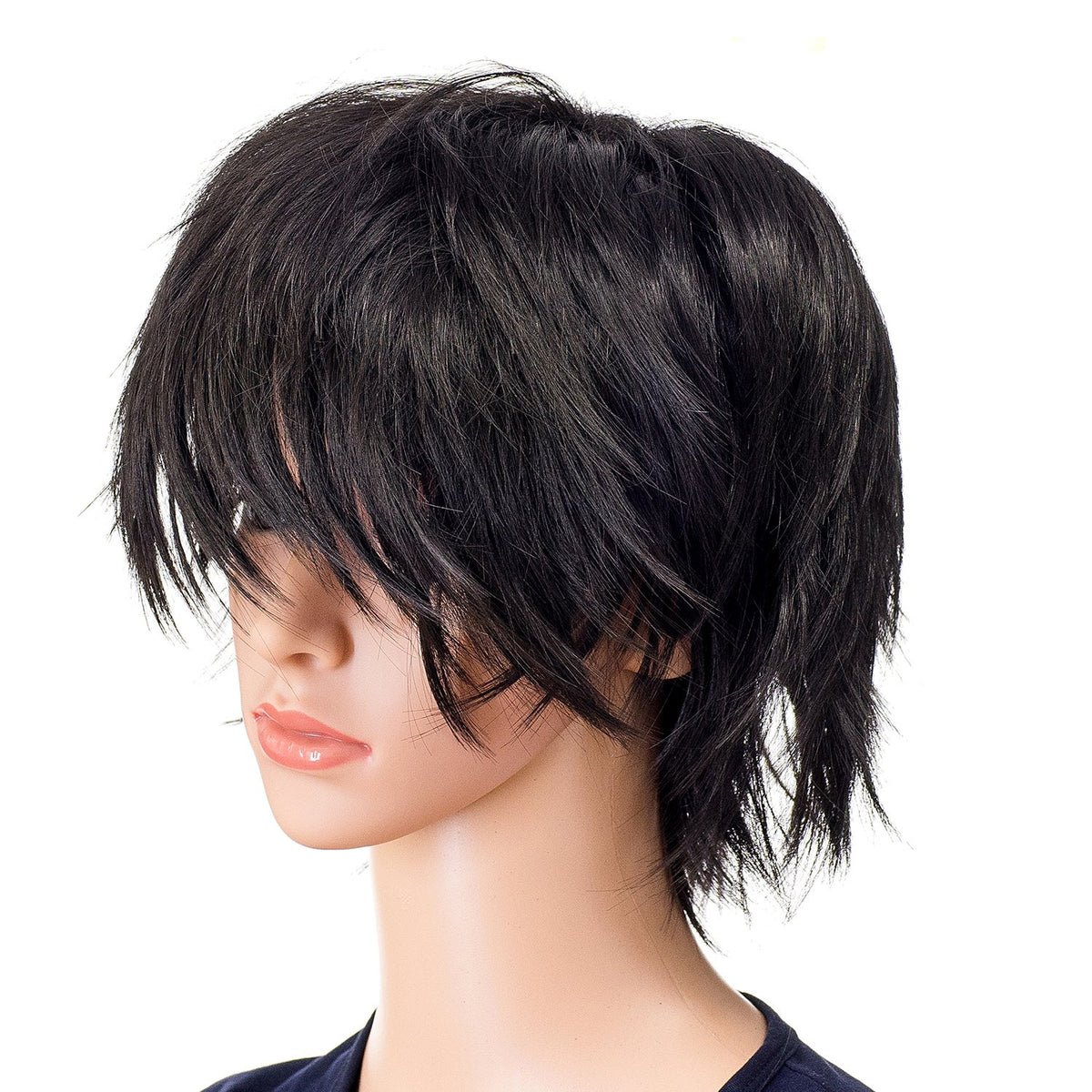SWACC Unisex Fashion Spiky Layered Short Anime Cosplay Wig for Men and Women (1B-Off Black)