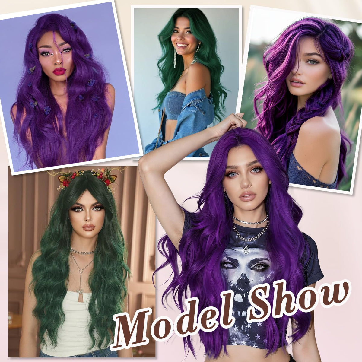 NAYOO 26 Inch Long Wavy Black Wig for Women, Middle Part Natural Looking Synthetic Wig, Heat Resistant Fiber Soft & Lightweight, Realistic Scalp Long Curly Wig for Daily Wear Party Cosplay