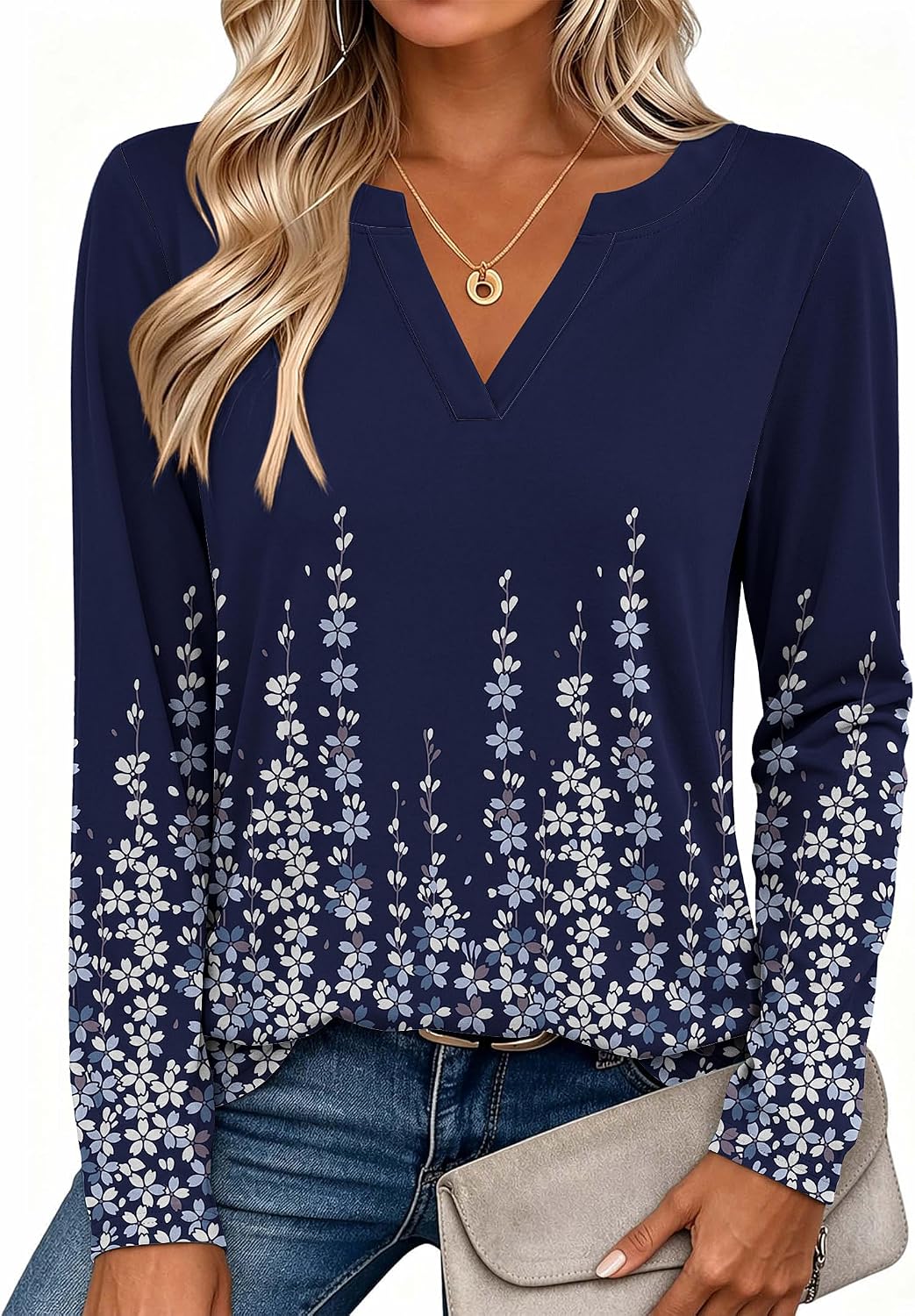 Zeagoo Womens Tops Long Sleeve V Neck Tee Shirts Cute Dressy Casual