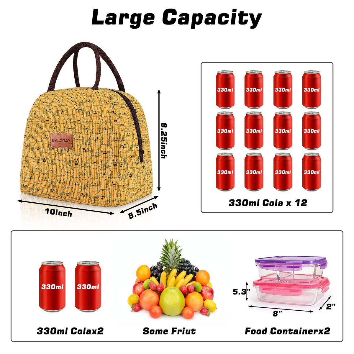 BALORAY Lunch Bag for Women Men Adult Lunch Box (Cherry), M