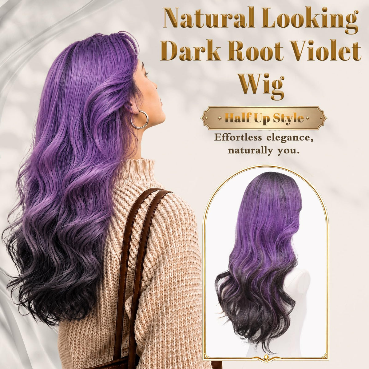 Rooted Honey Wig with Bangs for Women 24 Inch Long Wavy Synthetic Hair