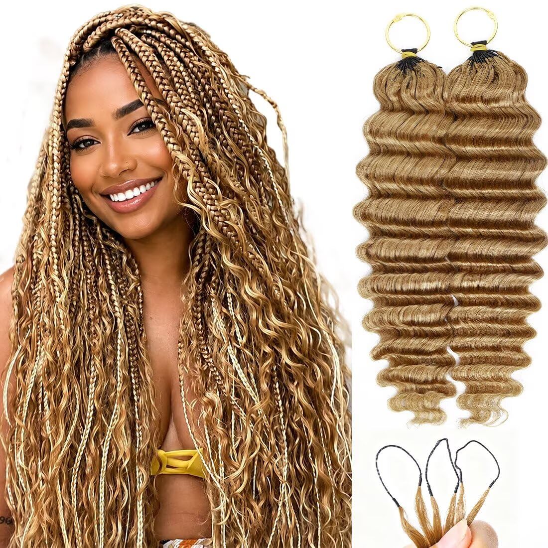 16 Inch Deep Wave Knotless Feather Crochet Human Hair #27 110g