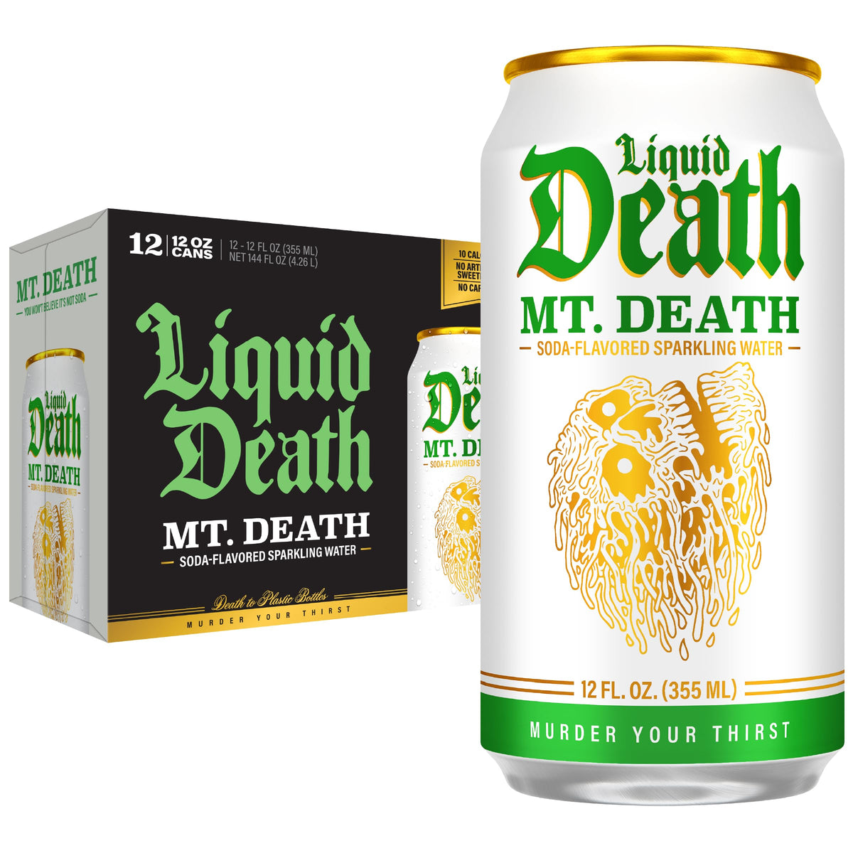 Liquid Death Soda-Flavored Sparkling Water - Cherry Obituary, Less Sugar*, Huge Flavor, No Caffeine, No Artificial Sweeteners, 12 Fl Oz (Pack of 12)