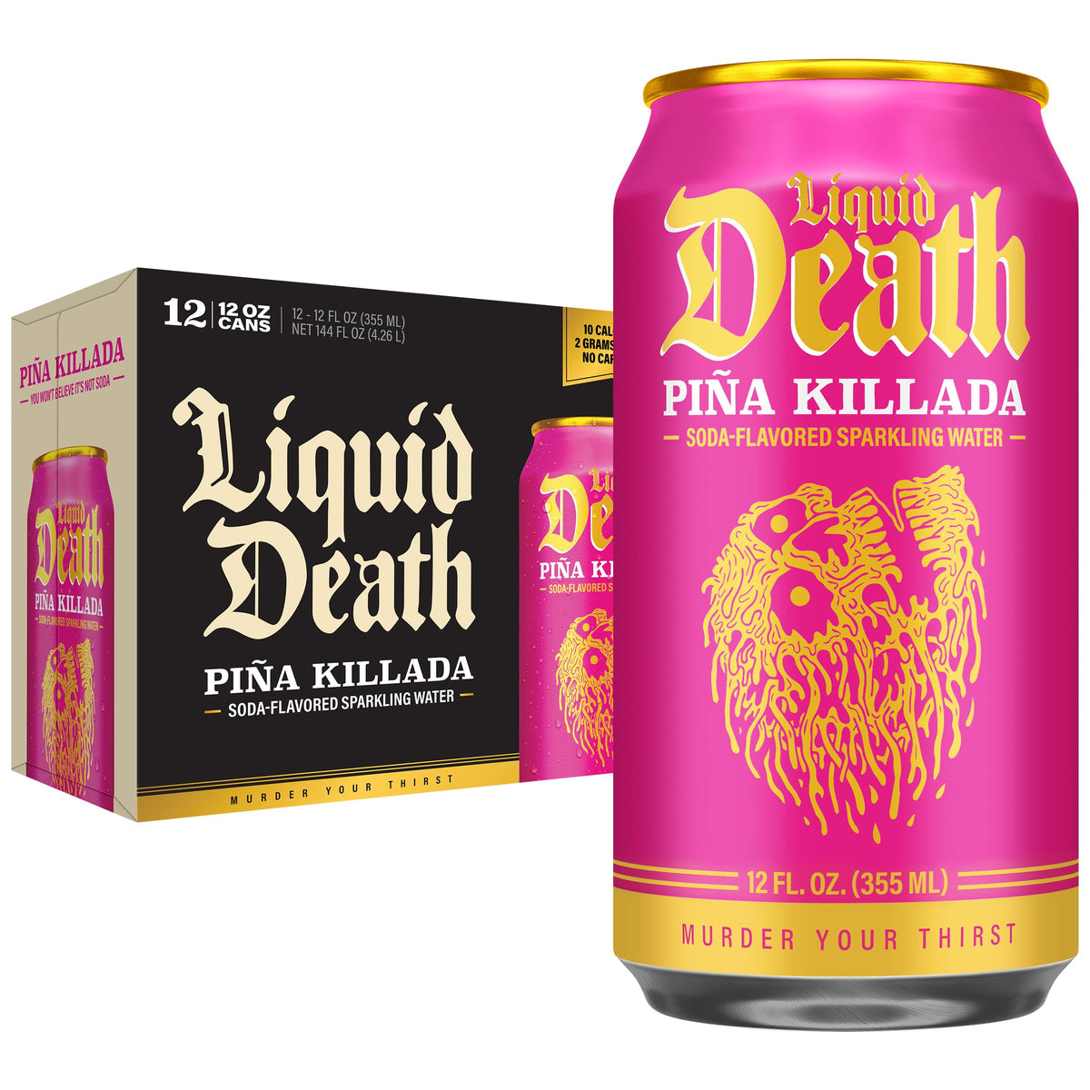 Liquid Death Soda-Flavored Sparkling Water - Cherry Obituary, Less Sugar*, Huge Flavor, No Caffeine, No Artificial Sweeteners, 12 Fl Oz (Pack of 12)