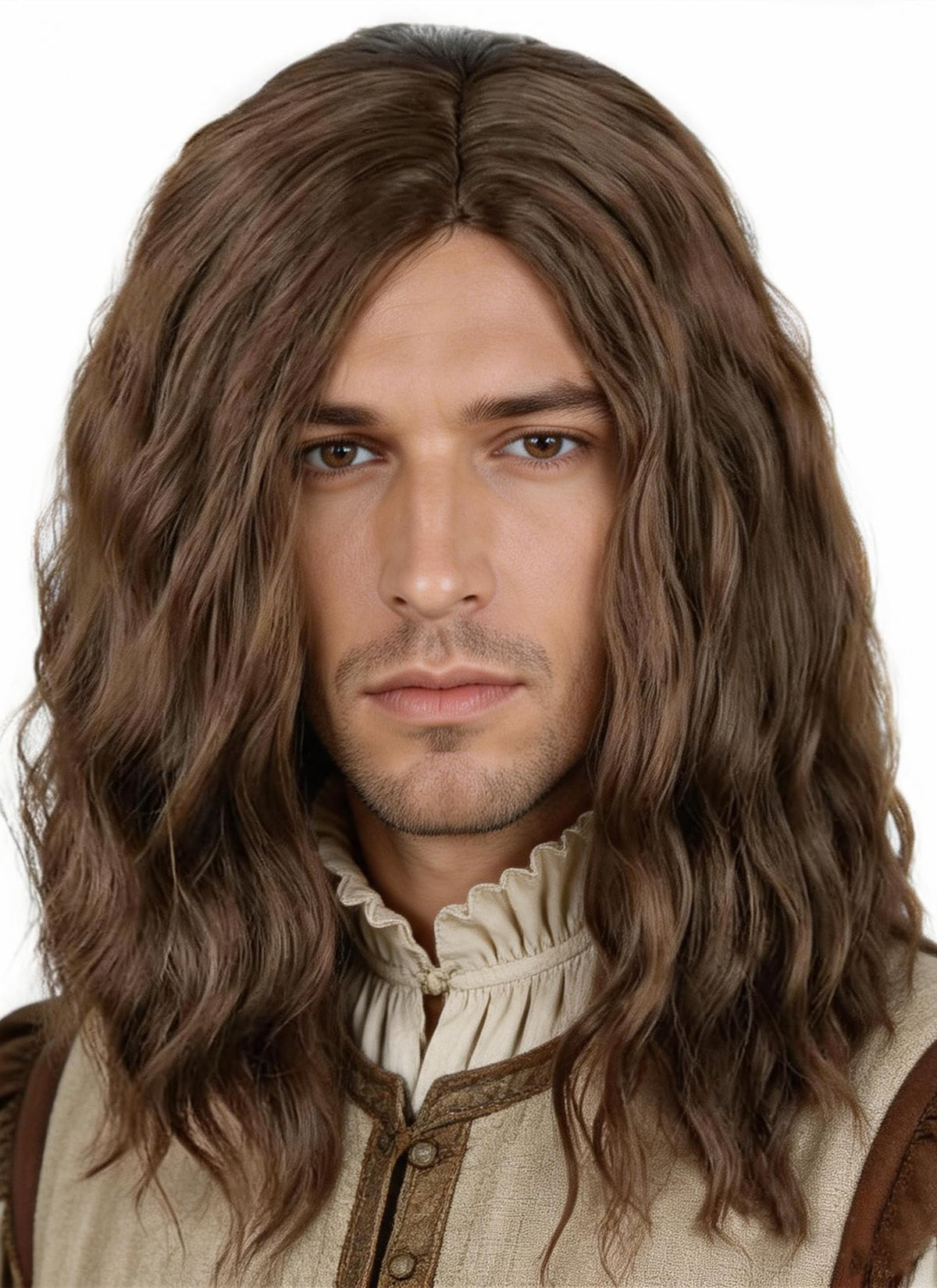 Men's Black Brown Wig Wavy Mid Length Hair Halloween Cosplay Costume Wig