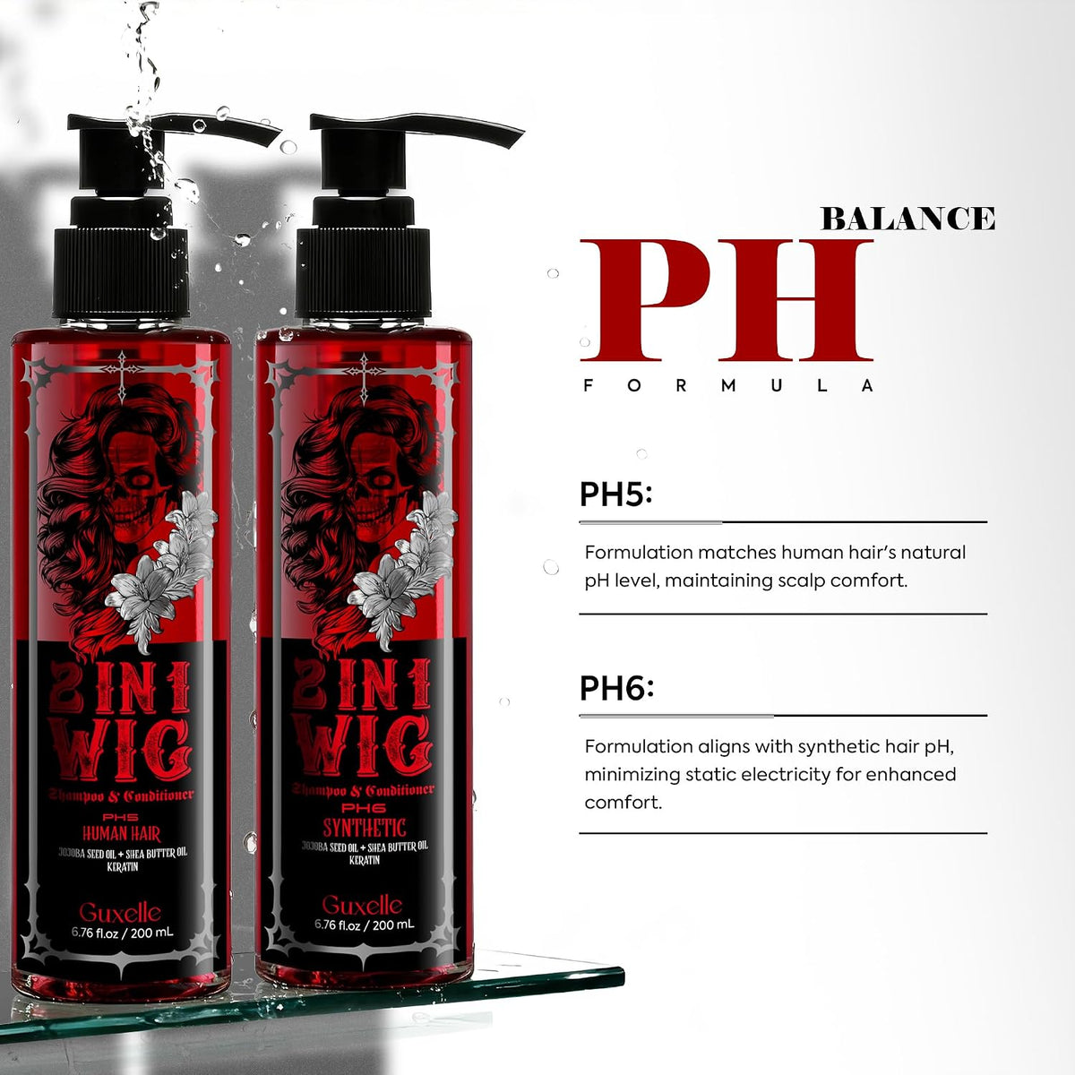 Synthetic Wig Shampoo & Leave-In Conditioning Spray Set, pH6 Balanced Care Kit, Anti-Aging Anti-Static Detangler for Synthetic Fiber Wigs