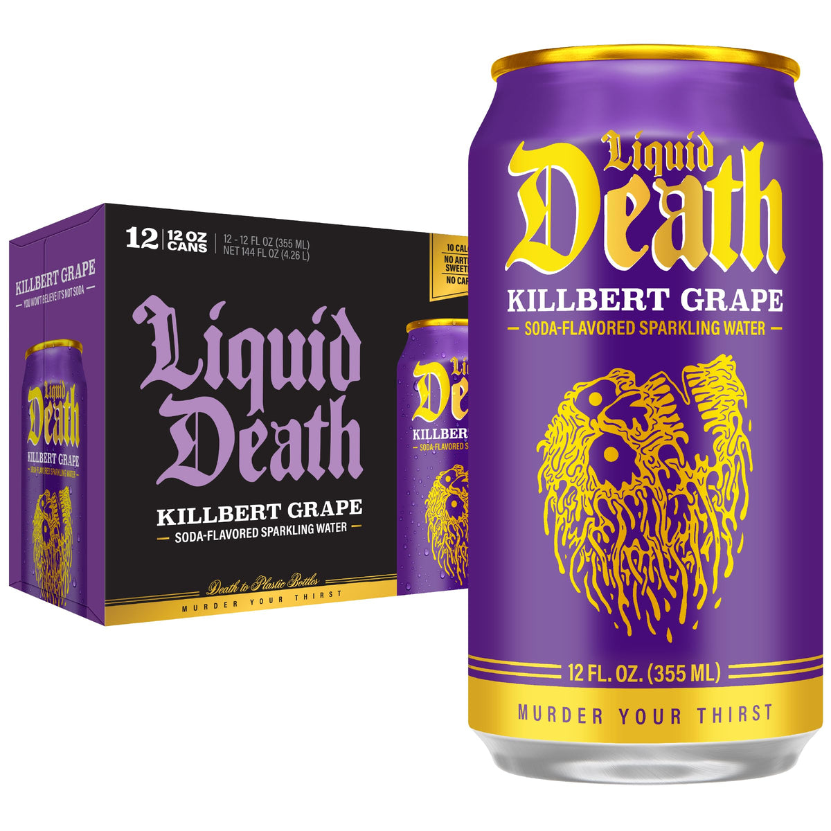 Liquid Death Soda-Flavored Sparkling Water - Cherry Obituary, Less Sugar*, Huge Flavor, No Caffeine, No Artificial Sweeteners, 12 Fl Oz (Pack of 12)