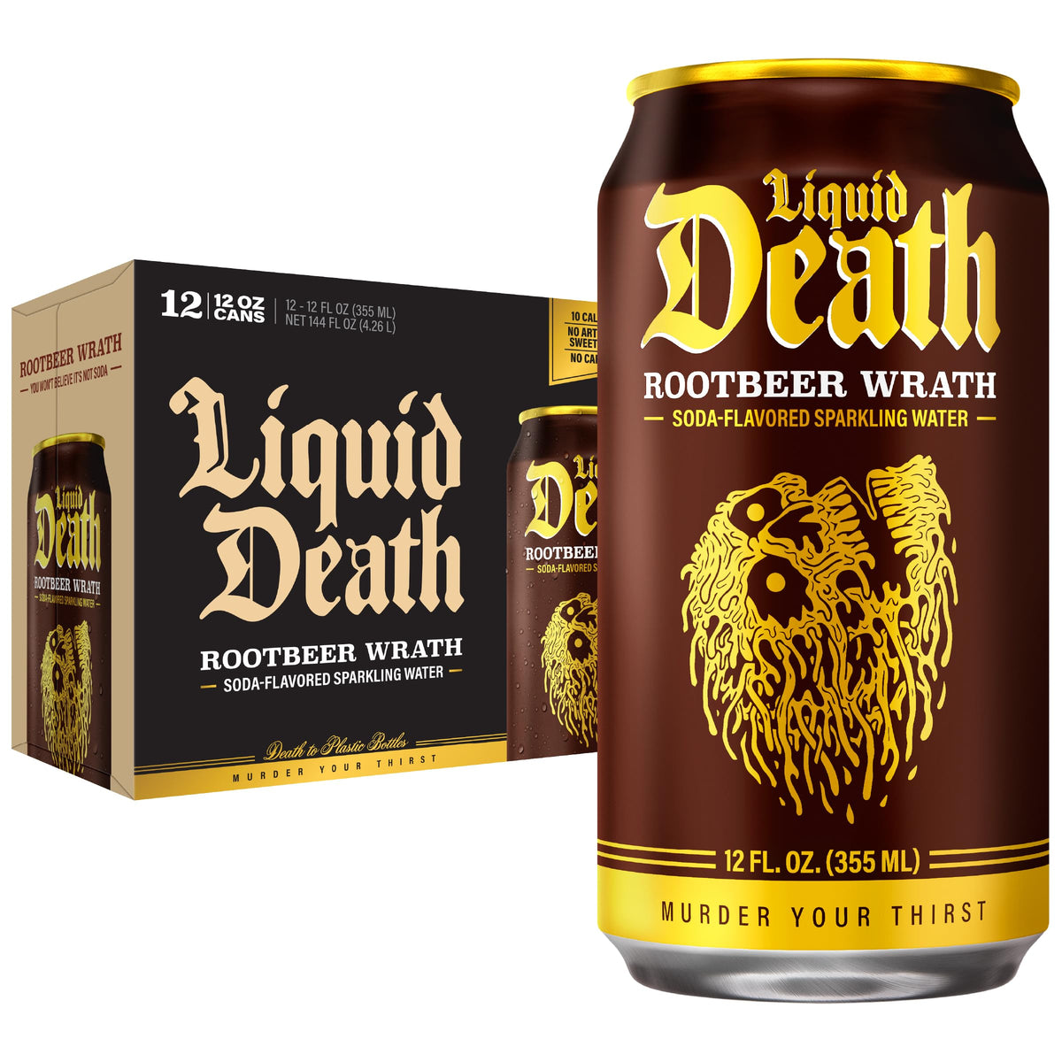 Liquid Death Soda-Flavored Sparkling Water - Cherry Obituary, Less Sugar*, Huge Flavor, No Caffeine, No Artificial Sweeteners, 12 Fl Oz (Pack of 12)