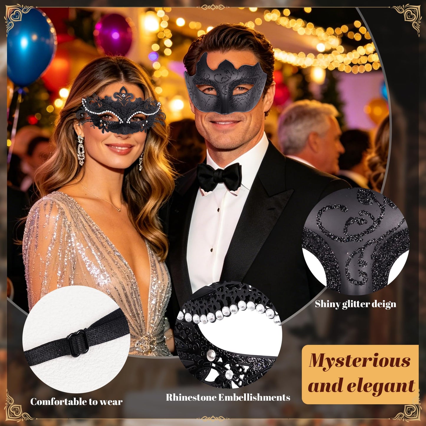 Masquerade Mask for Women Couples Metal Venetian Party Mask Mardi Gras Venetian Mask Evening Mask Halloween Accessory