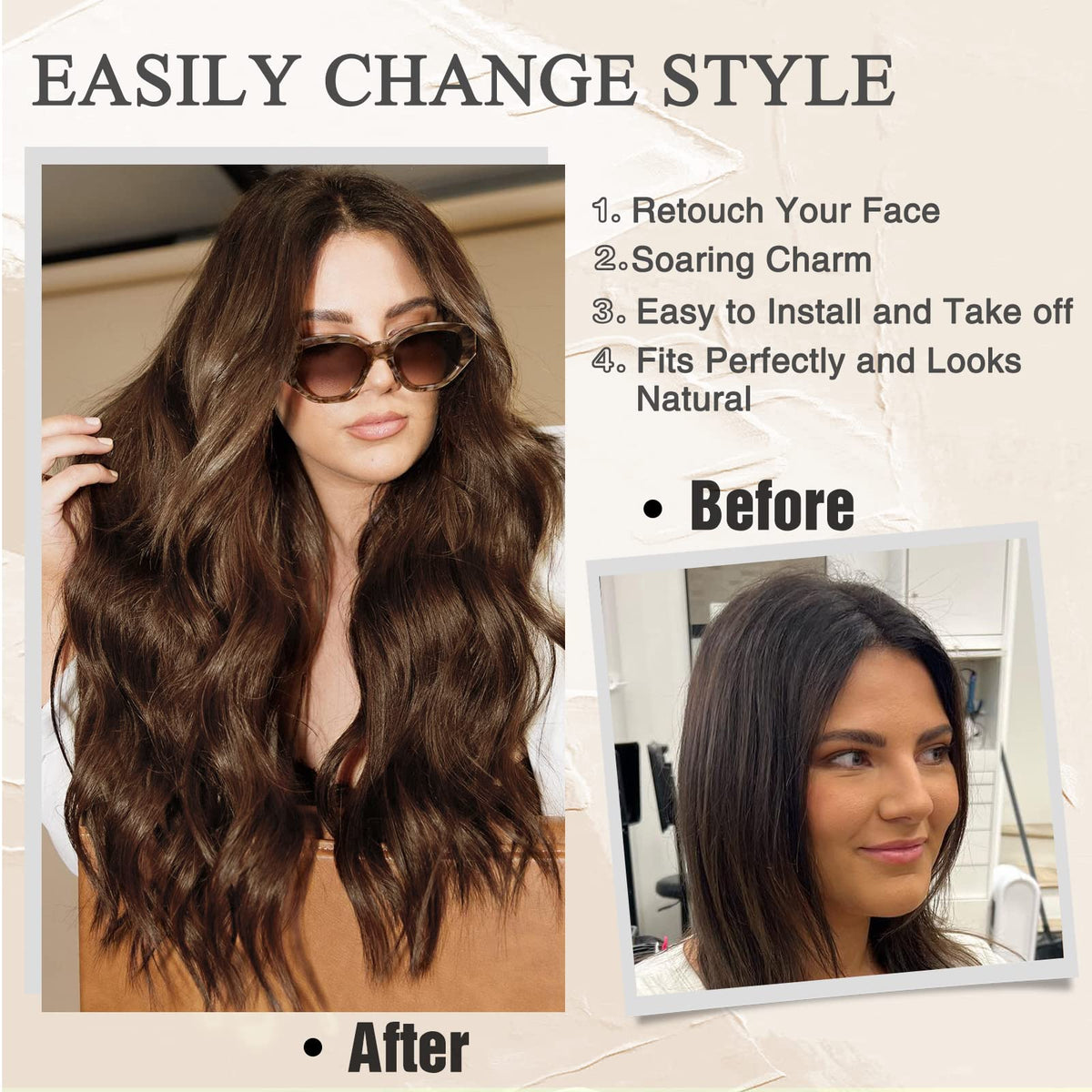 NAYOO 26 Inch Long Wavy Black Wig for Women, Middle Part Natural Looking Synthetic Wig, Heat Resistant Fiber Soft & Lightweight, Realistic Scalp Long Curly Wig for Daily Wear Party Cosplay